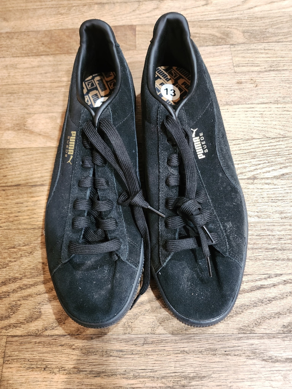 Puma Suede Men's Black Low-Top Sneakers with Gold Logo Sz 13